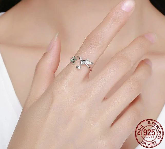 925 Sterling Silver Spring Tree Leaves Ring For Women Green