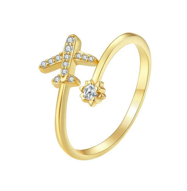 Gold Airplane ring 925 Sterling Silver