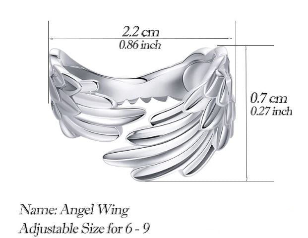 Ring Sterling Silver Angel Guardian Wings Open