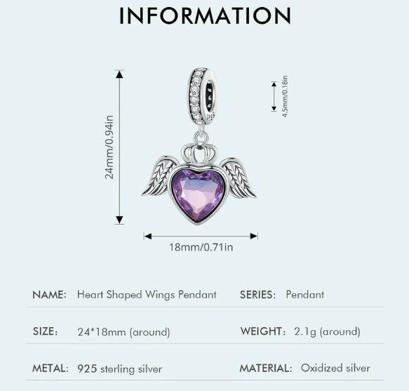 Heart Charm Angel Wings