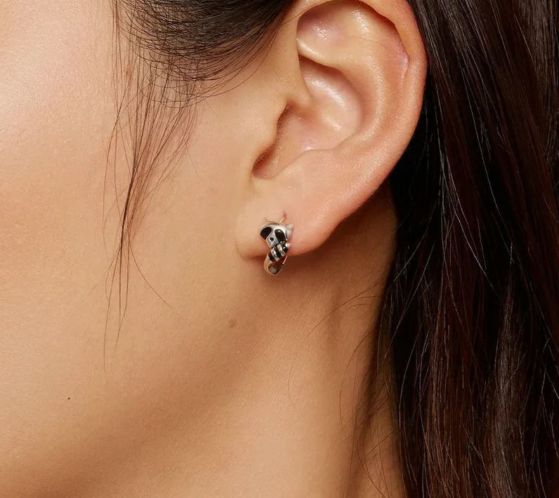 925 Sterling Silver Hoop Earrings Animal Black
