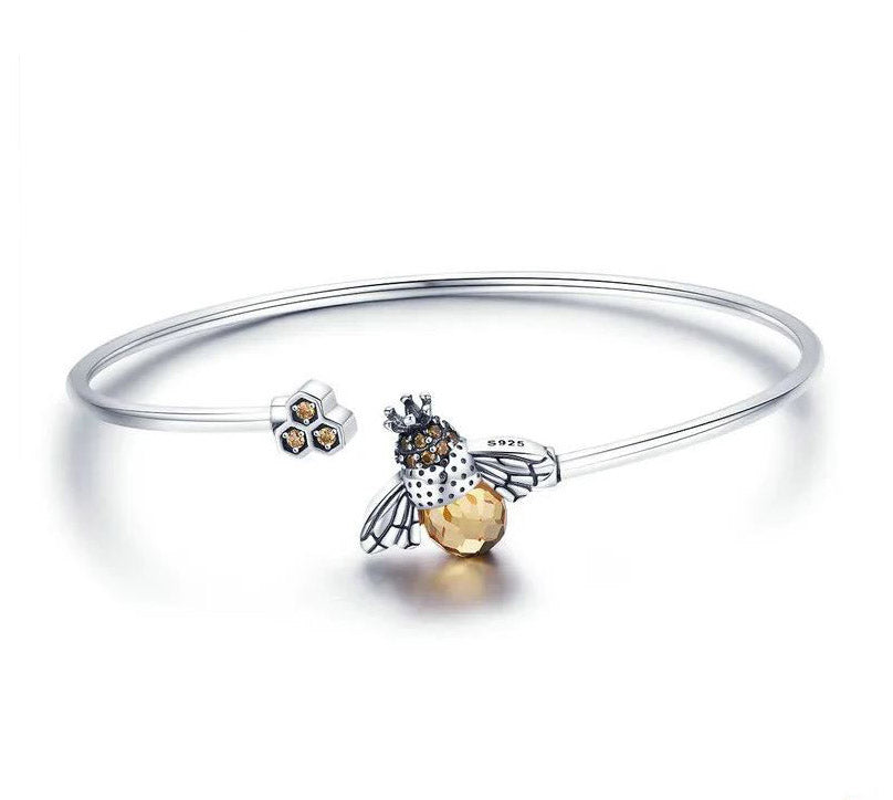 Sterling Silver Open Bee Bangle Bracelet For Women