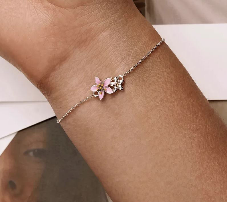 925 Sterling Silver Snake Chain Bracelet Pink