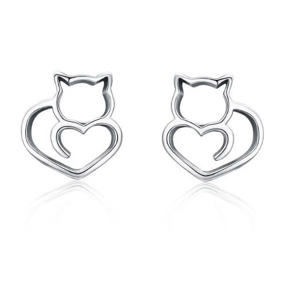 Cat earrings studs 925 sterling silver