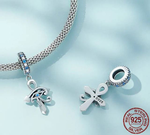 Horus Eyes Charm Cross Sterling Silver