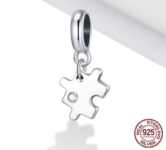 925 Sterling Silver Puzzle Charm Cubic Zirconia