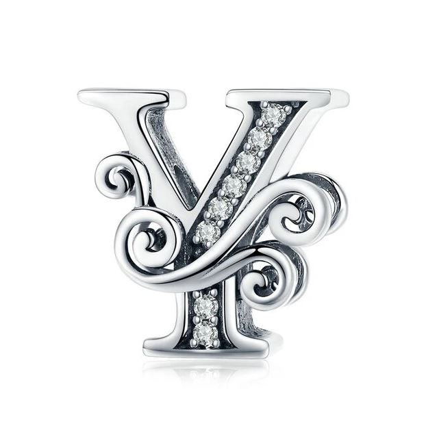 925 Sterling Silver Letter Charm Cubic Zirconia
