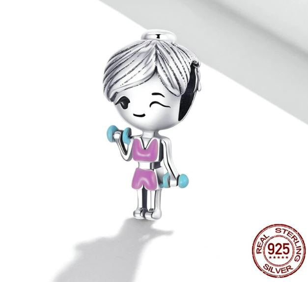 925 Sterling Silver Workout Girl Charm