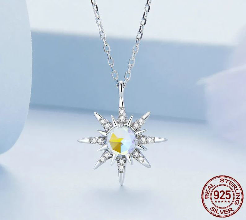 Starburst Necklace Pendant Colorful Moonstone