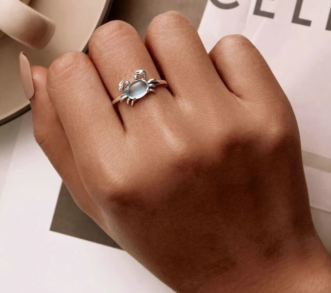 Adjustable Ring Open Blue Crab Sterling Silver