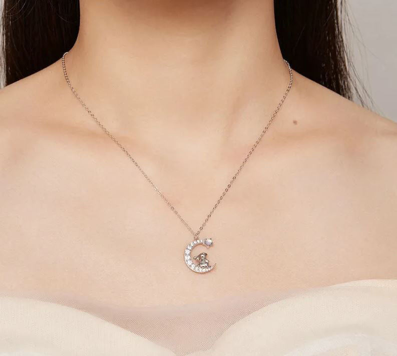Crescent Moon Necklace Pendant Rabbit Clear