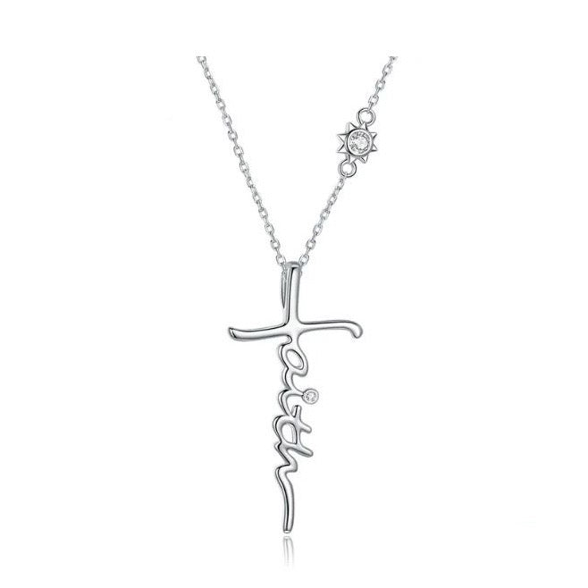 Sterling Silver Cross Necklace Faith Pendant