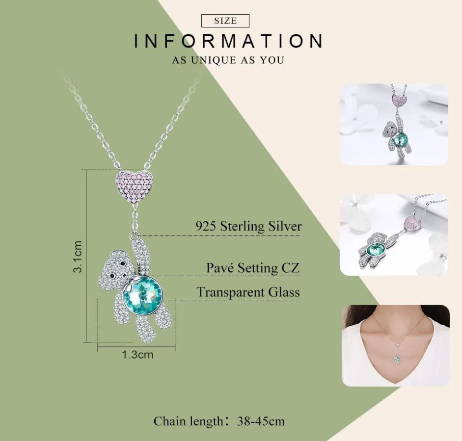 Pendant Necklace Turquoise Cute Bear Sterling Silver