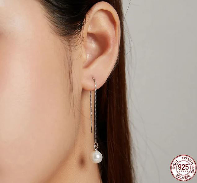 925 Sterling Silver Drop Earrings Round