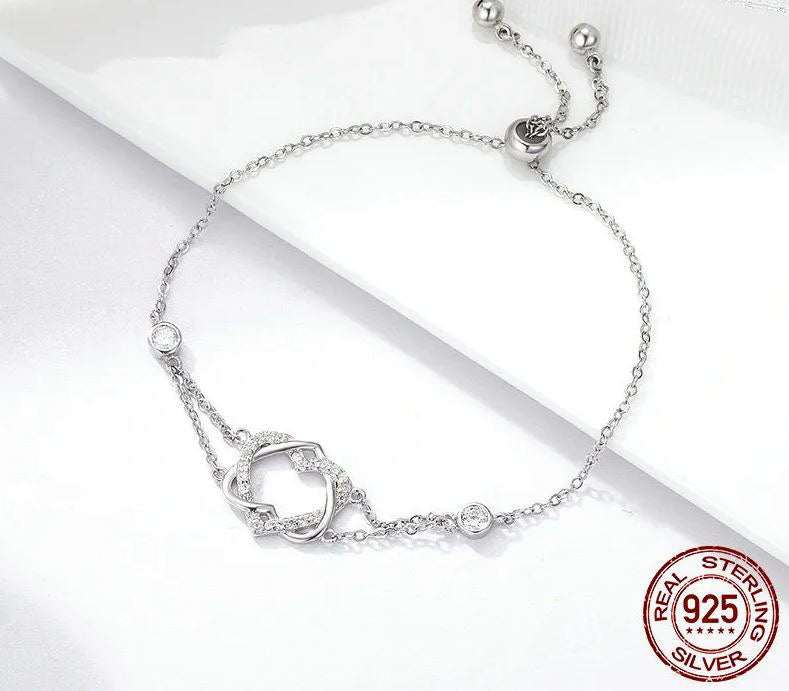 Bracelet For Women Woman Double Heart 925 Sterling Silver