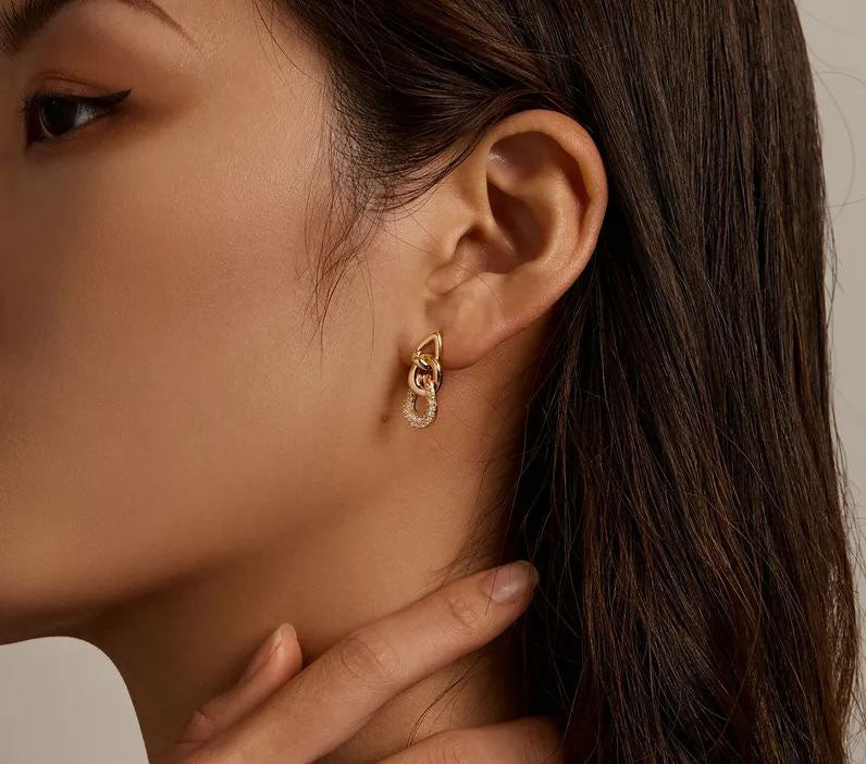 Drop Earrings Stud Gold Chain