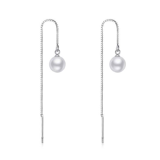 Simulated Pearl Drop Earrings dangle silver