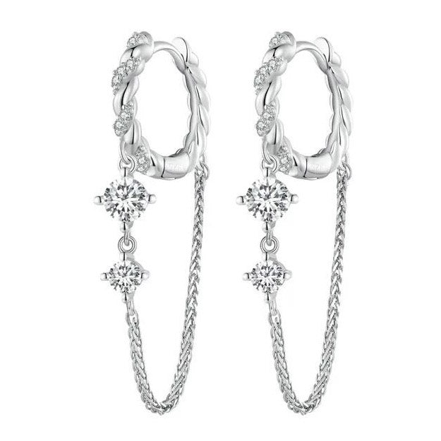 925 Sterling Silver Drop Earrings Cublic Zirconia Scallop