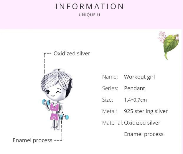 925 Sterling Silver Workout Girl Charm For Women