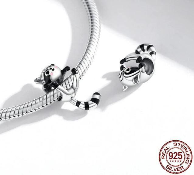 Enamel Charm Little Raccoon Sterling Silver