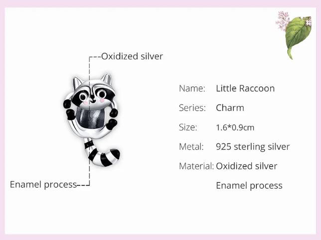 925 Sterling Silver Little Raccoon Charm For Women
