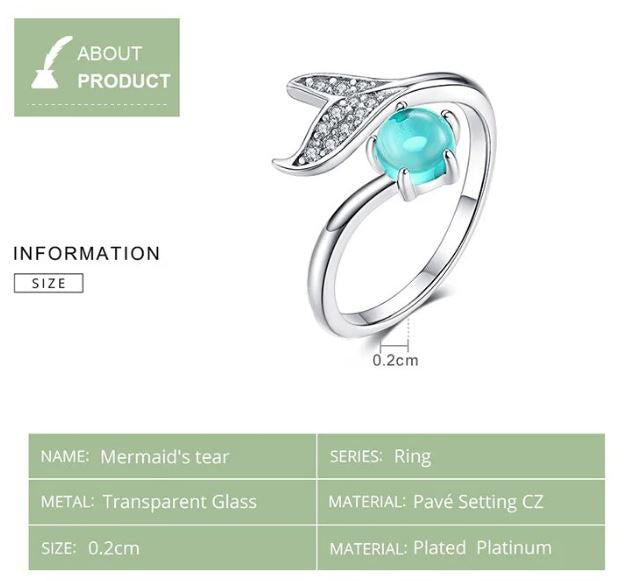 Mermaid Tears Ring Blue Fish Tail Sterling Silver