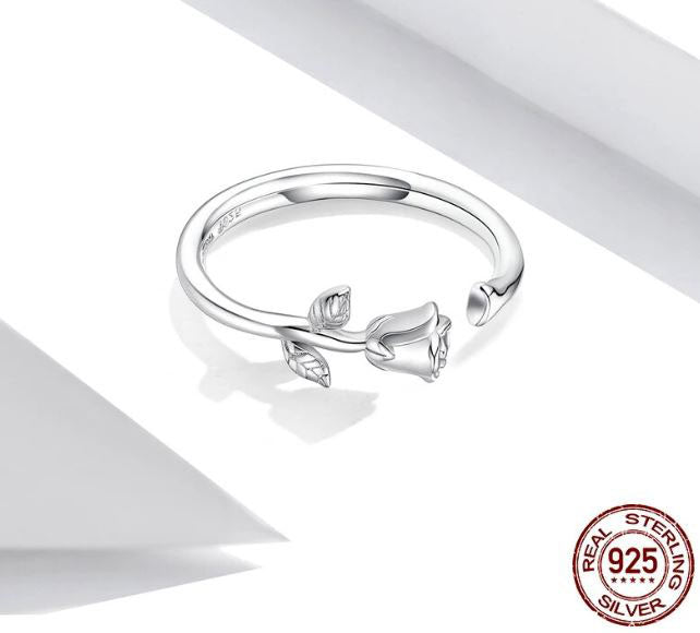 Ring Sterling Silver Flower Rose Adjustable