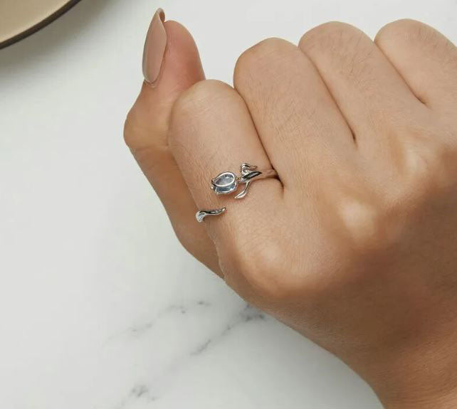 Flower Ring Blue Tulip Sterling Silver