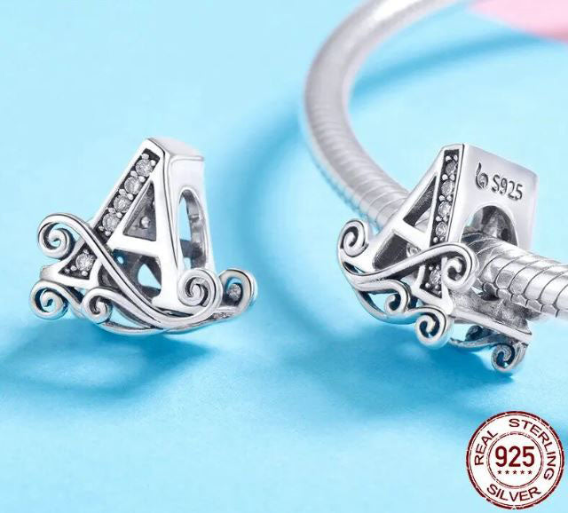 Charm 925 Sterling Silver Letter Alphabet