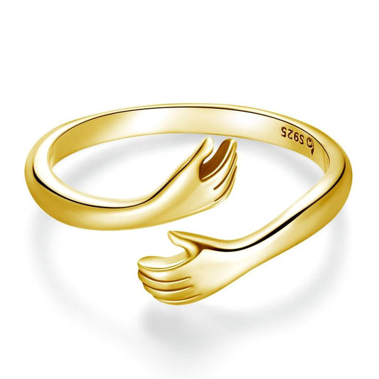 gold hug ring Open Hands Friendship sterling silver