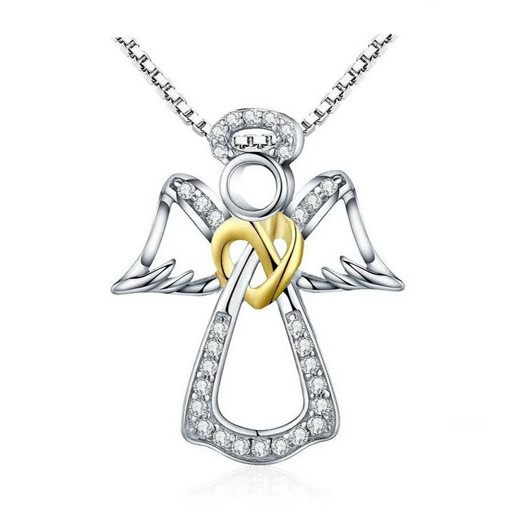 Guardian Angel necklace pendant in silver and gold with heart