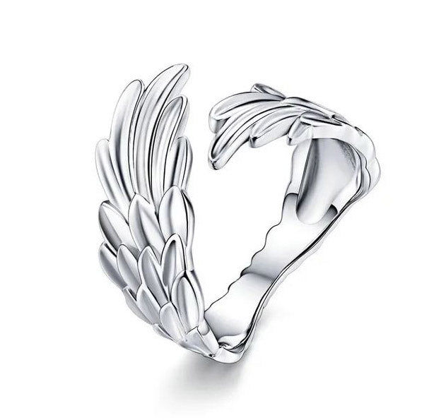 925 Sterling Silver Guardian Angel Wings Ring