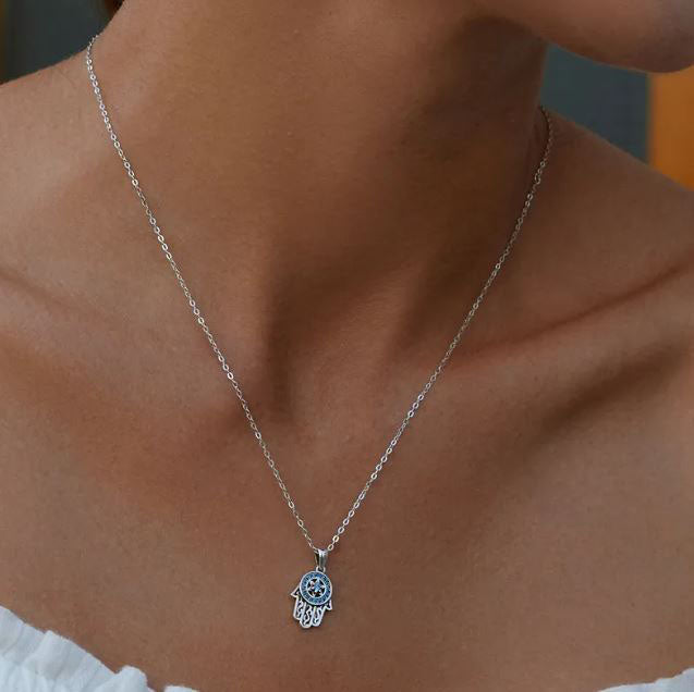 Pendant Necklace Gold Fatimas Guarding Hand Sterling Silver