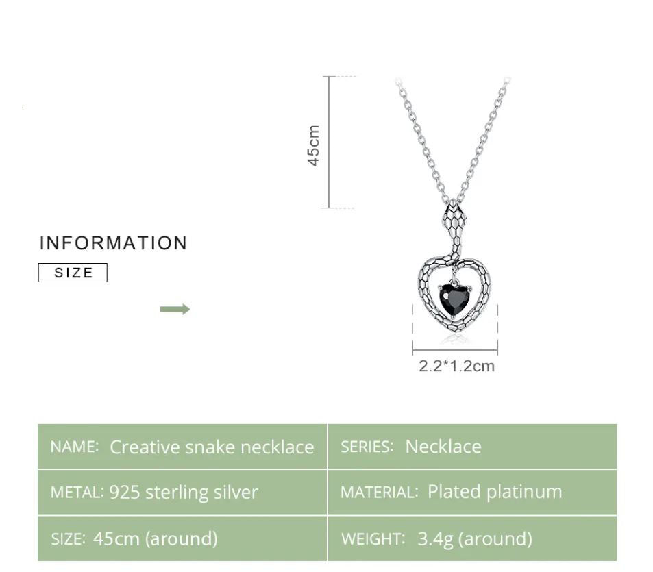 925 Sterling Silver Heart Gem Necklace Cubic Zirconia Black