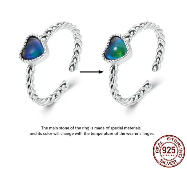 Colourful Ring Sterling Silver Colour Change Heart Twisted