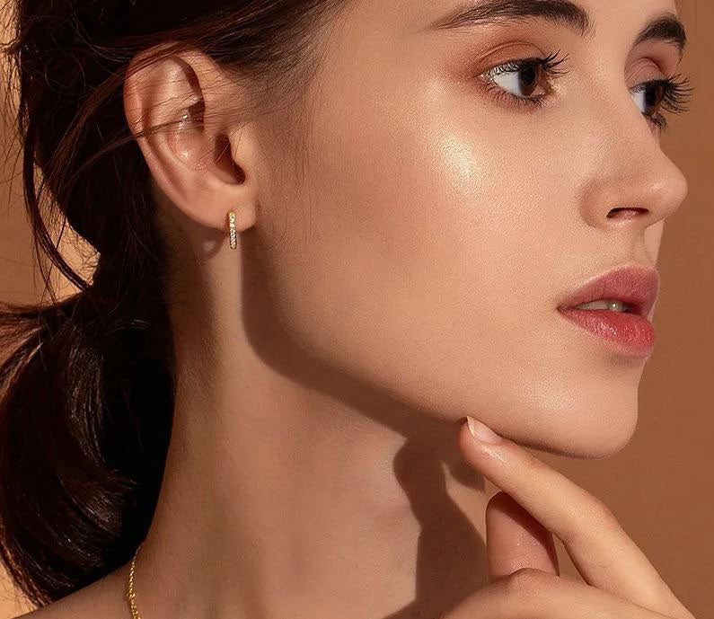 Hoop Earrings Huggie Gold Round