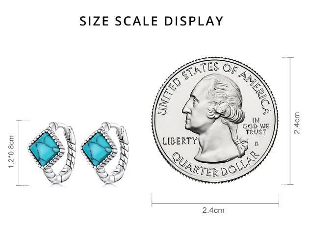 Turquoise Earrings Sterling Silver Twist Hoop Square