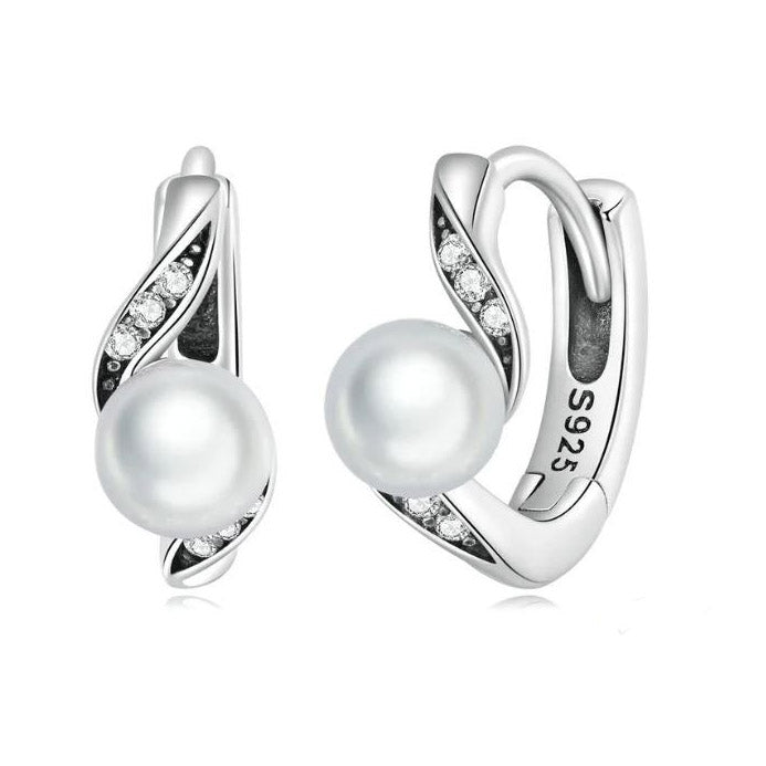925 Sterling Silver Twist Earrings Simulated Pearl