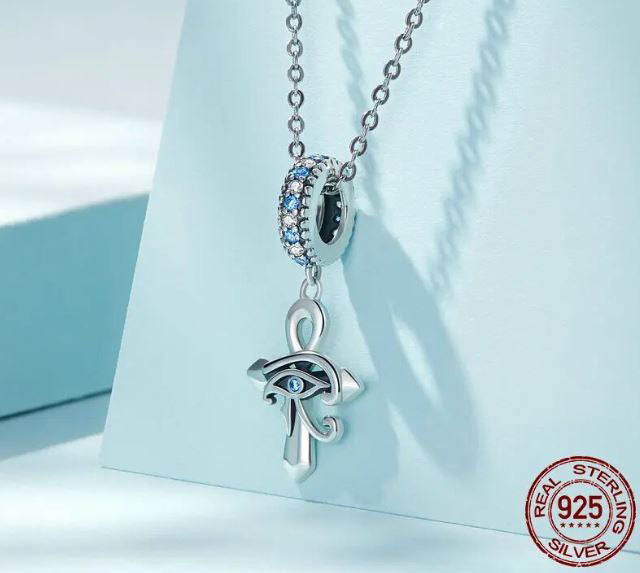 Charm For Women Horus Eyes Cross 925 Sterling Silver