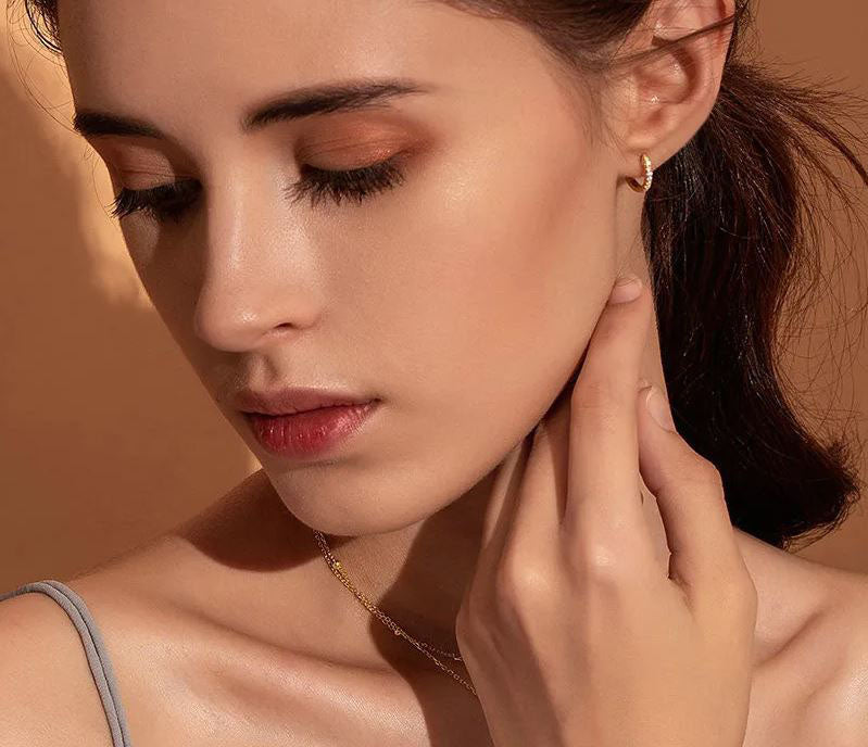 Gold Earrings Sterling Silver Huggie Hoop Round