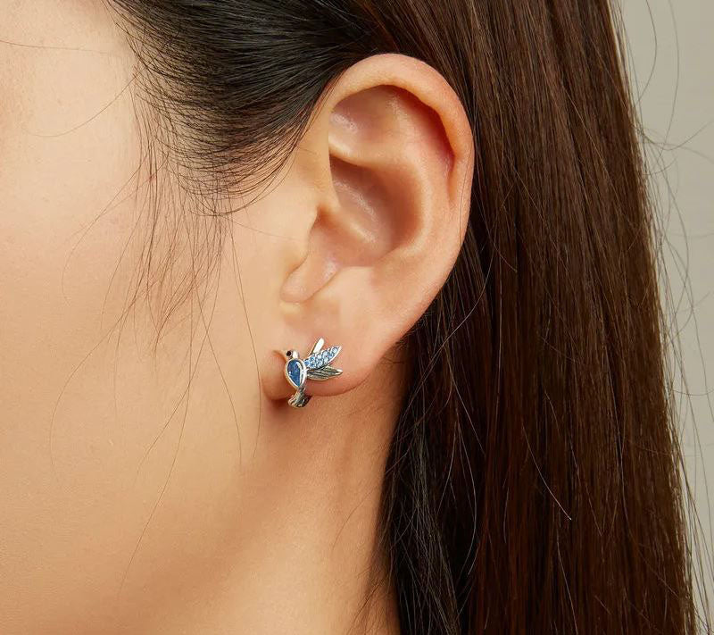 Hoop Earrings Blue Stud Sterling Silver
