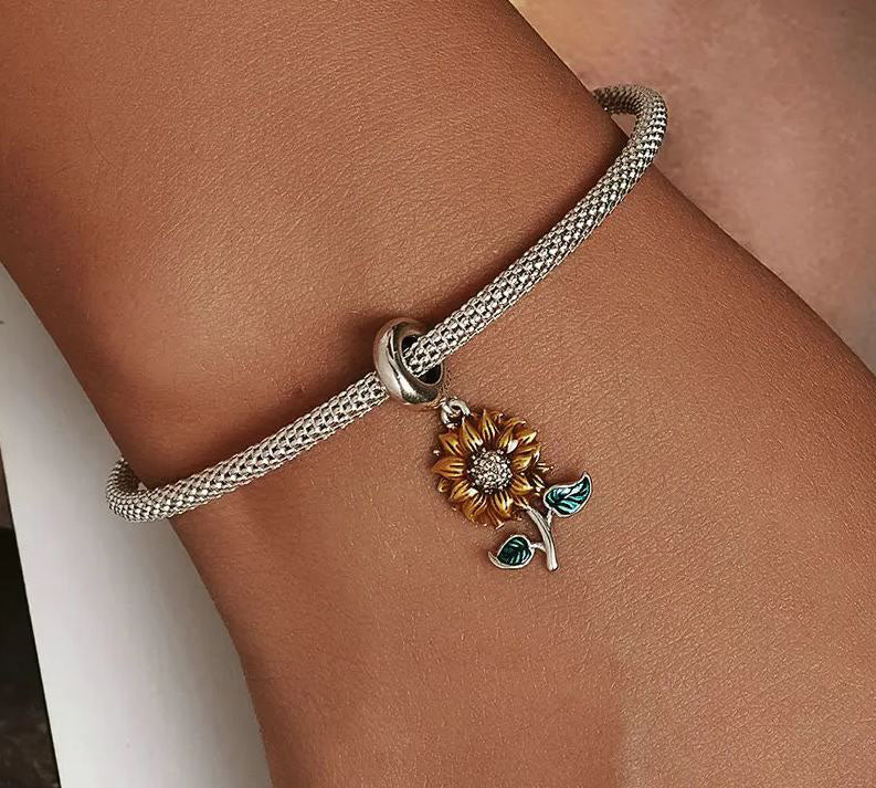 Charm Sterling Silver Plant Sunflower