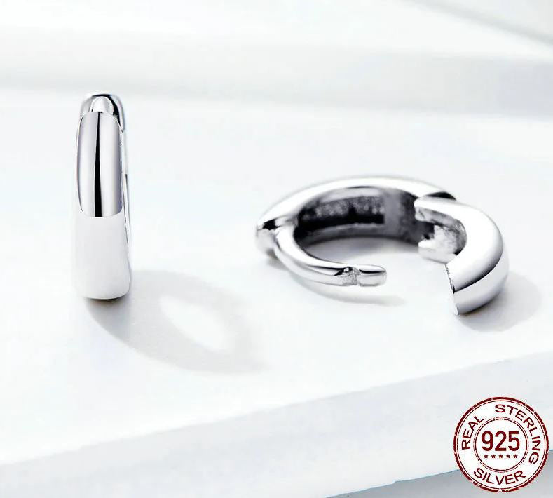 Circle Earrings Lever Back Shiny Hoop Sterling Silver