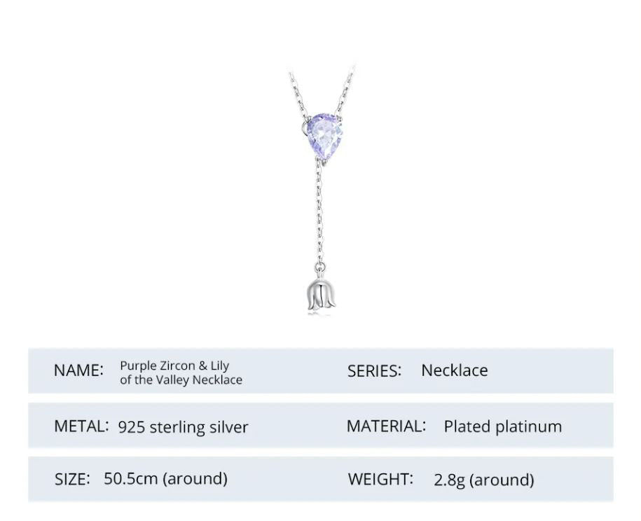 Purple Necklace Sterling Silver Pendant Lily of the Valley Flower