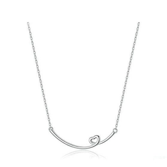 925 Sterling Silver Smile Necklace Heart Pendant Link Chain