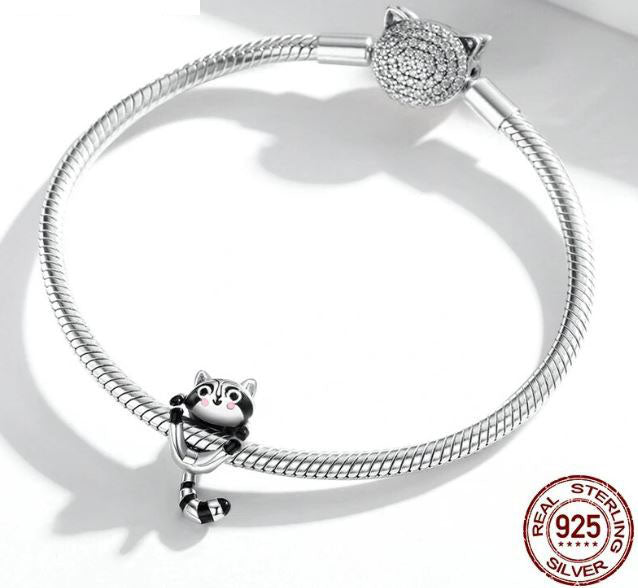 Charm For Women Enamel Little Raccoon 925 Sterling Silver