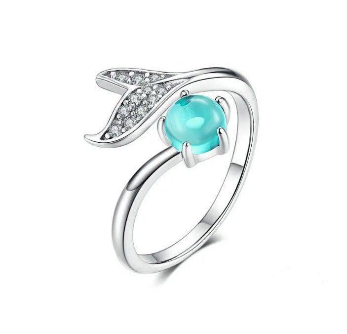 Mermaid Tail Ring Adjustable Blue Open sterling silver