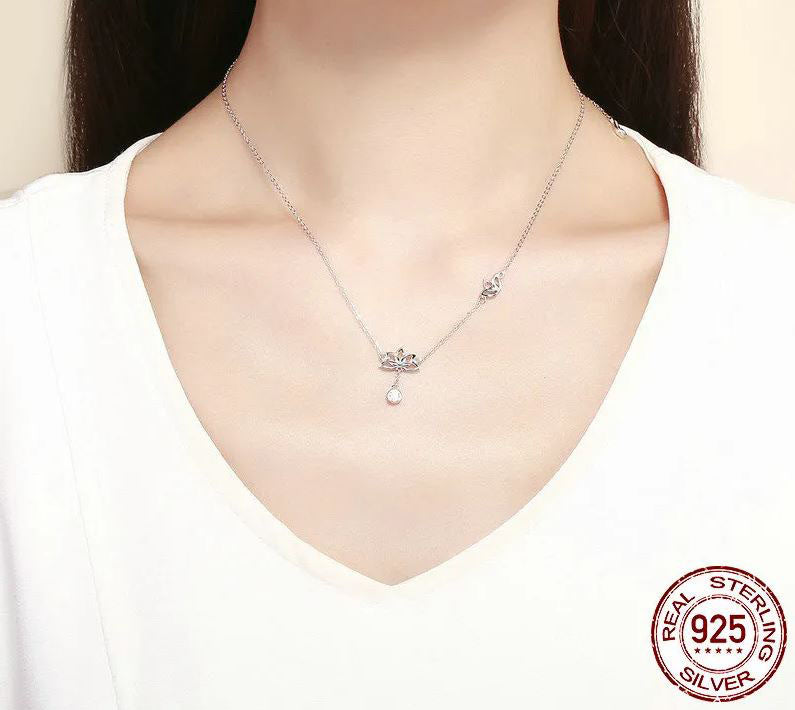 Necklace For Women Flower Lotus 925 Sterling Silver