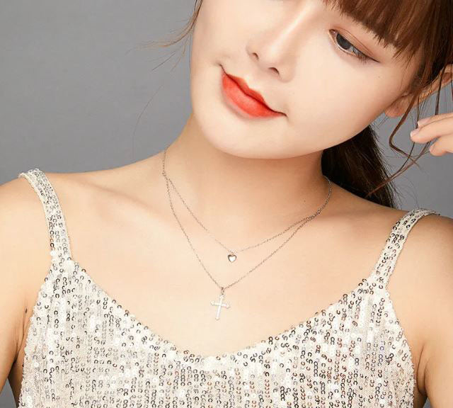 925 Sterling Silver Cross Necklace Cubic Zirconia Clear