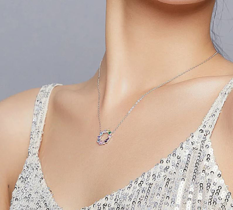 925 Sterling Silver Lucky Wreath Necklace Cubic Zirconia Colorful